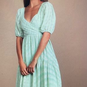 Lulus Hello Sweetheart Sage Green Puff Sleeve Tiered Midi Dress